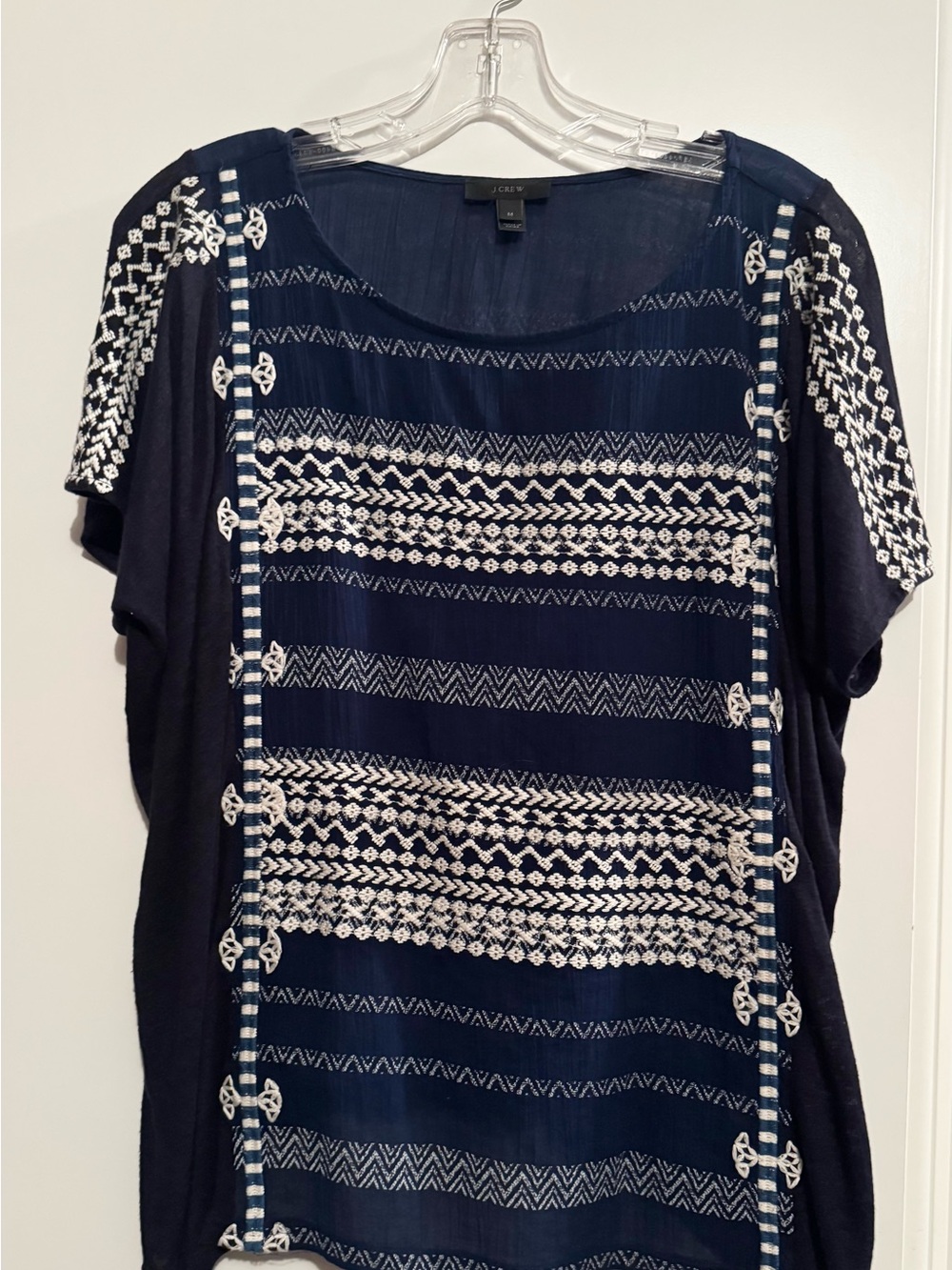 J. Crew Navy and White Short-Sleeve Embroidered Tee